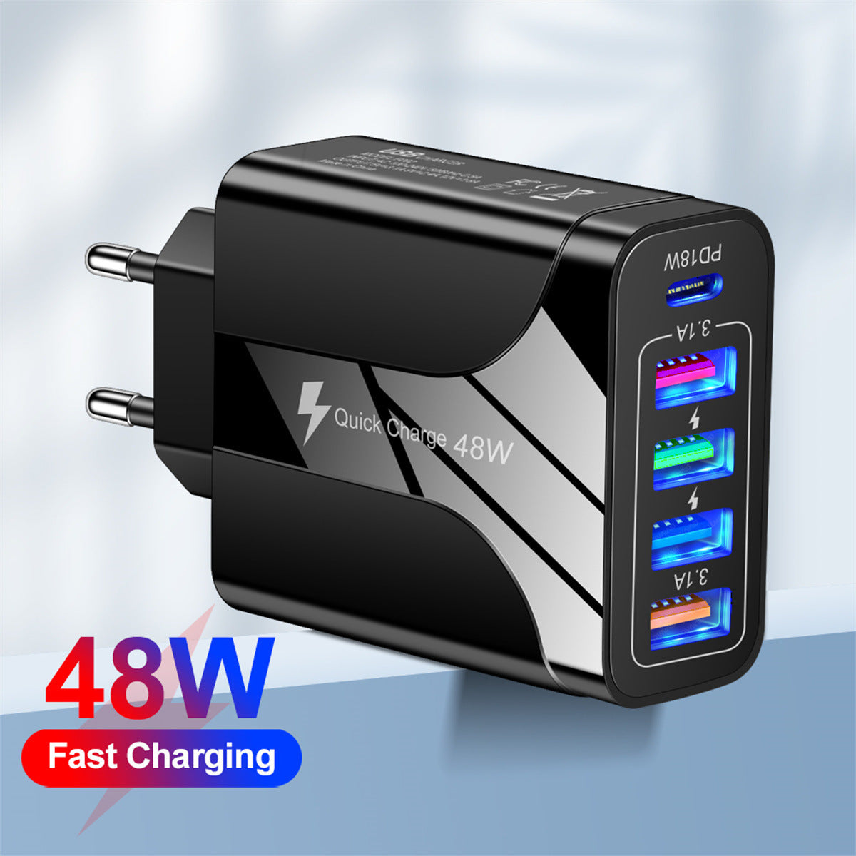 4USB+Type-C mobile phone charger PD18W 5-in-1 charging head 48W charger PD interface charger - Todd Sells Jax