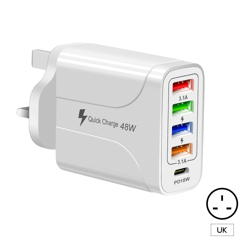 4USB+Type-C mobile phone charger PD18W 5-in-1 charging head 48W charger PD interface charger - Todd Sells Jax