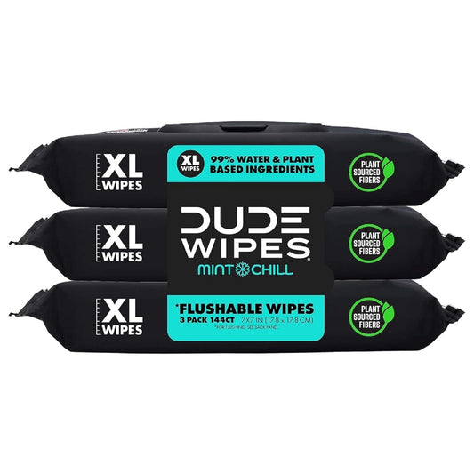 - Flushable Wipes - 3 Pack, 144 Wipes - Mint Chill Extra-Large Adult Wet Wipes - Vitamin-E, Aloe, Eucalyptus & Tea Tree Oils - Septic and Sewer Safe