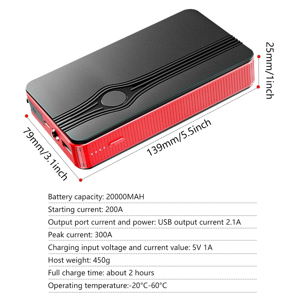 Car Battery Jumper Starter, Portable 12V 20000Mah Jump Start Battery with Power Bank/Led Light