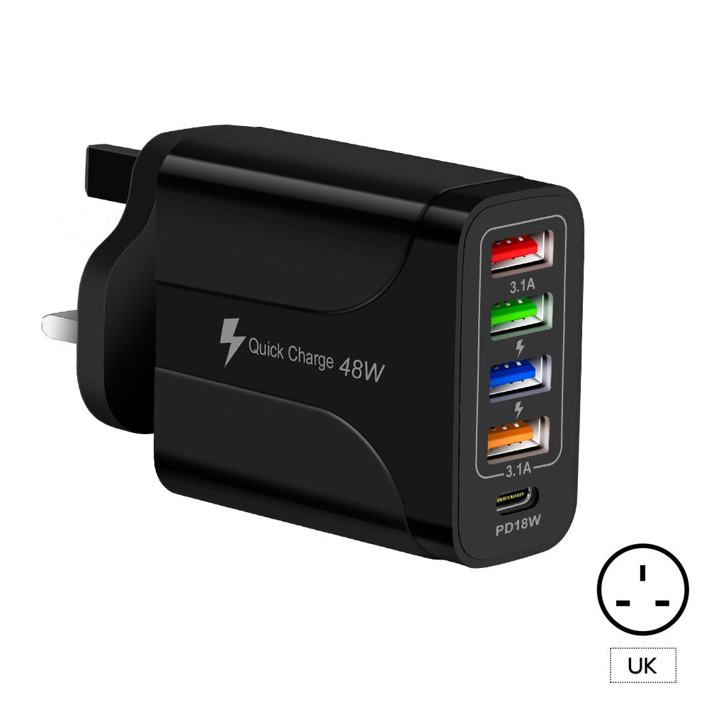 4USB+Type-C mobile phone charger PD18W 5-in-1 charging head 48W charger PD interface charger - Todd Sells Jax